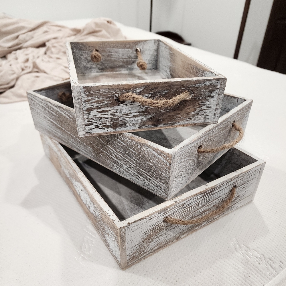 Rustic Wooden Trays with Rope Handles